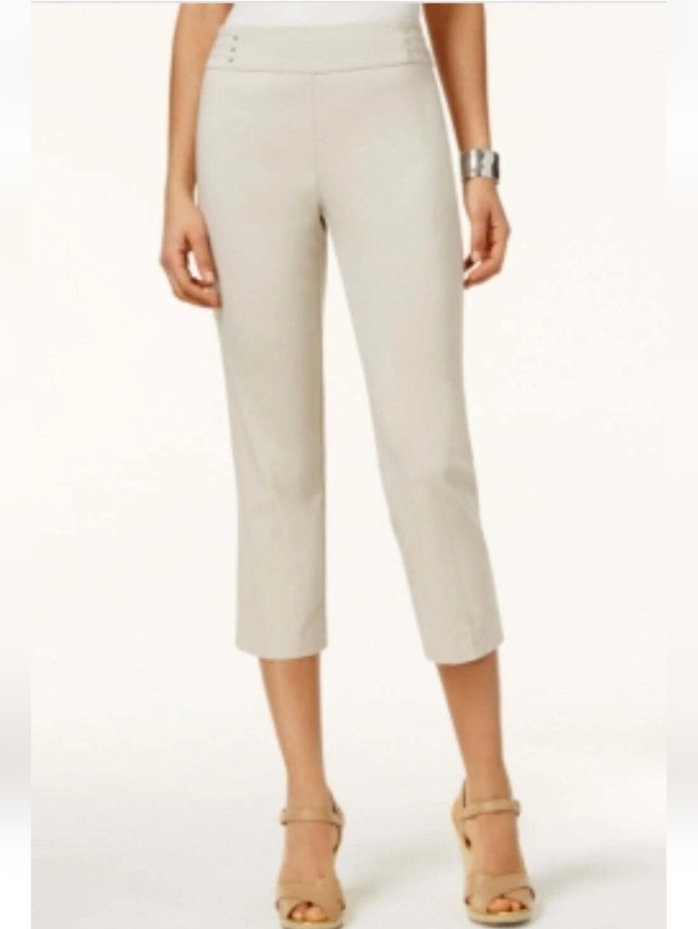 JM Collection - Solid Stud Embellished High Rise Stonewall color Capris Size XL